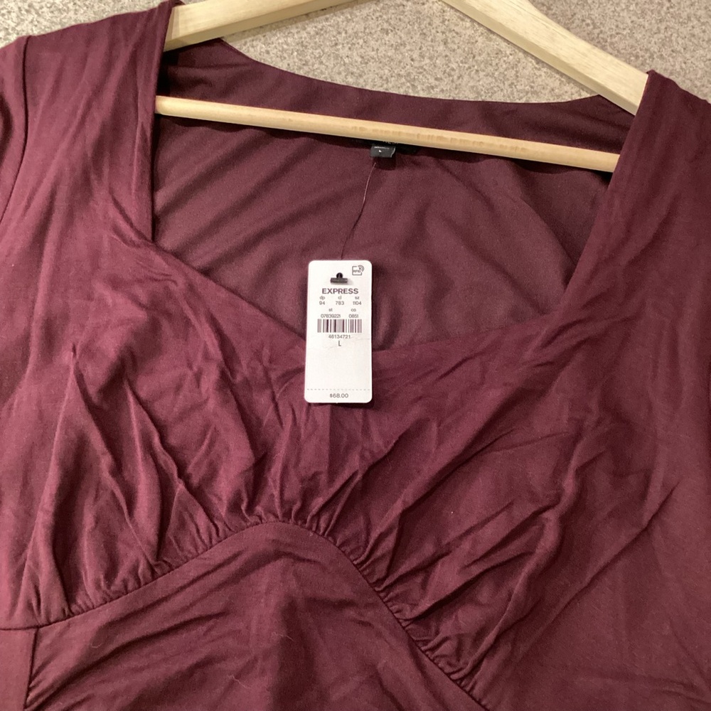 Express Purple Sweetheart Long Sleeve Ruched Side Slit Midi Dress - Picture 8 of 9